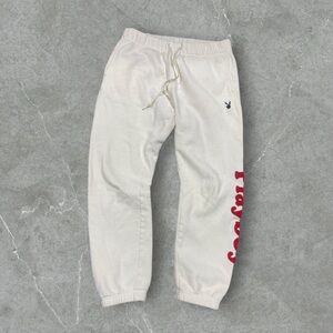 Off white playboy by pacsun joggers white lettering black bunny